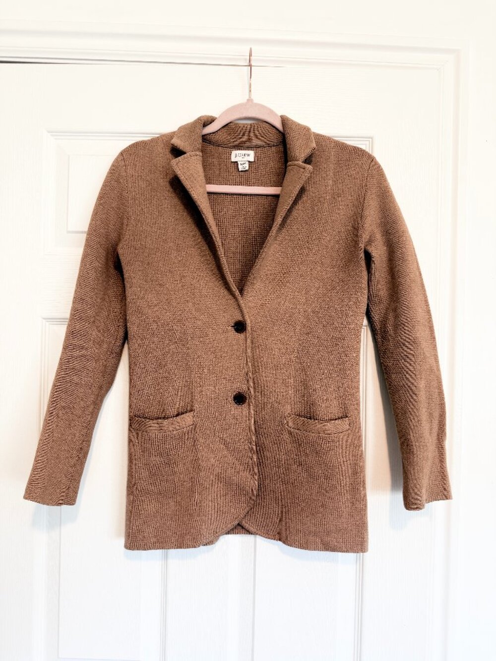 J.Crew Camel Knit Sweater Blazer Two Button Cotton Size XXS